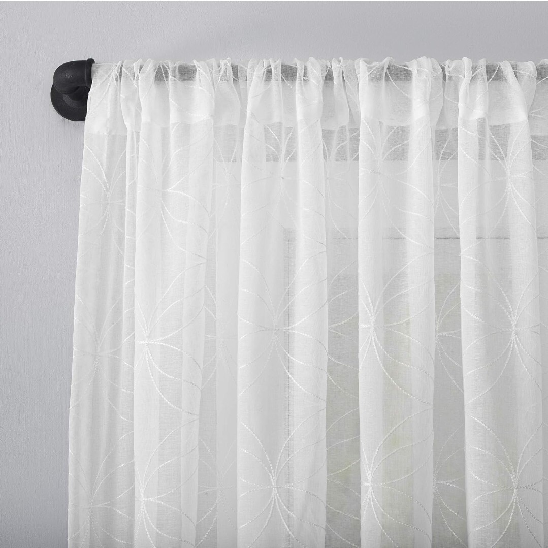 No.918 Tamaryn Embroidered Trellis Sheer Curtain Panel Pocket Rod. 50″ X 84″