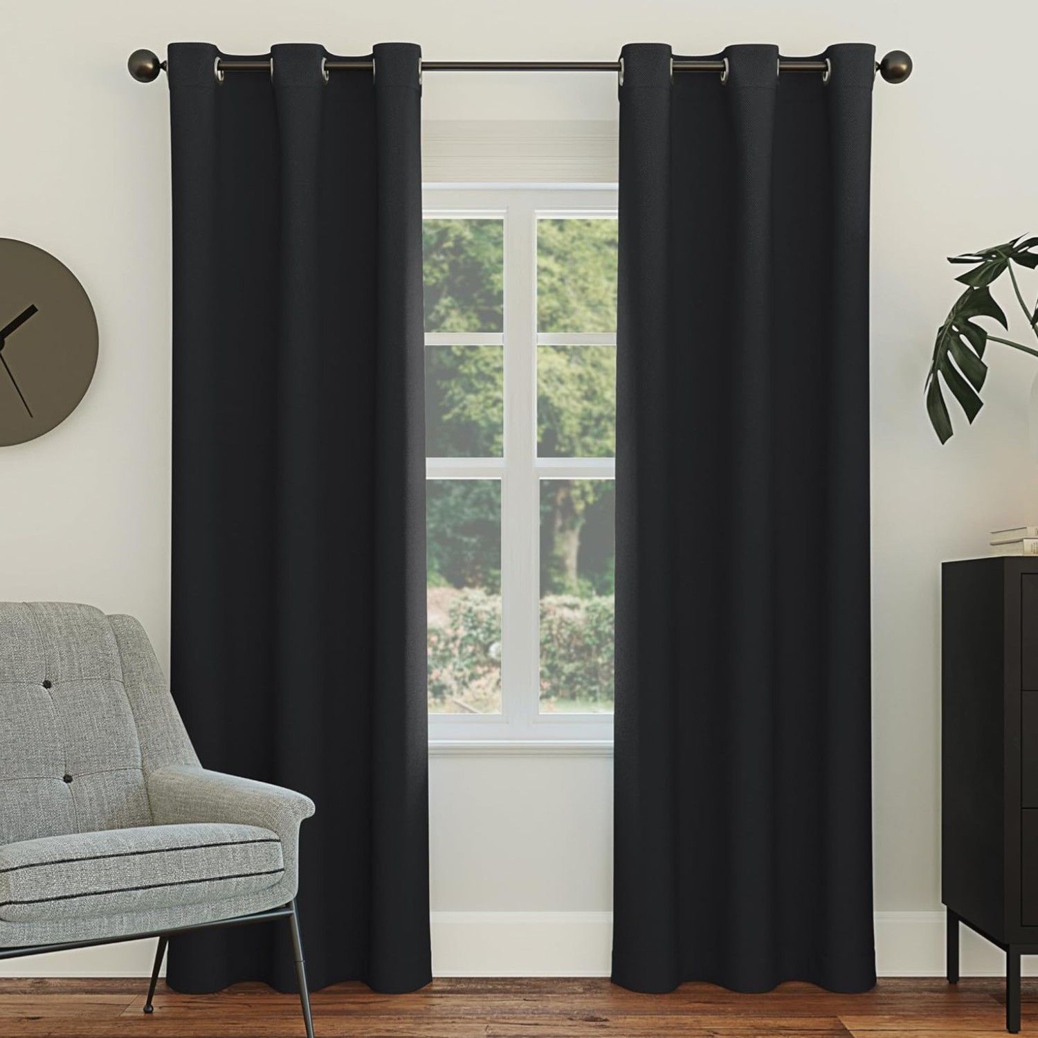 Easton Energy Saving Blackout Grommet Curtain Panel, 40″ x 108″, Black
