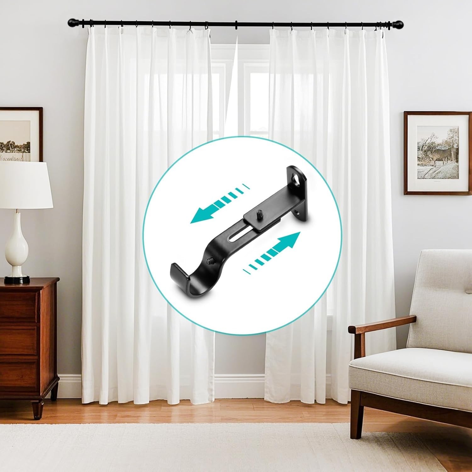 Soportes negros ajustables para cortinero de metal para pared 1 pulgada 3 Pack