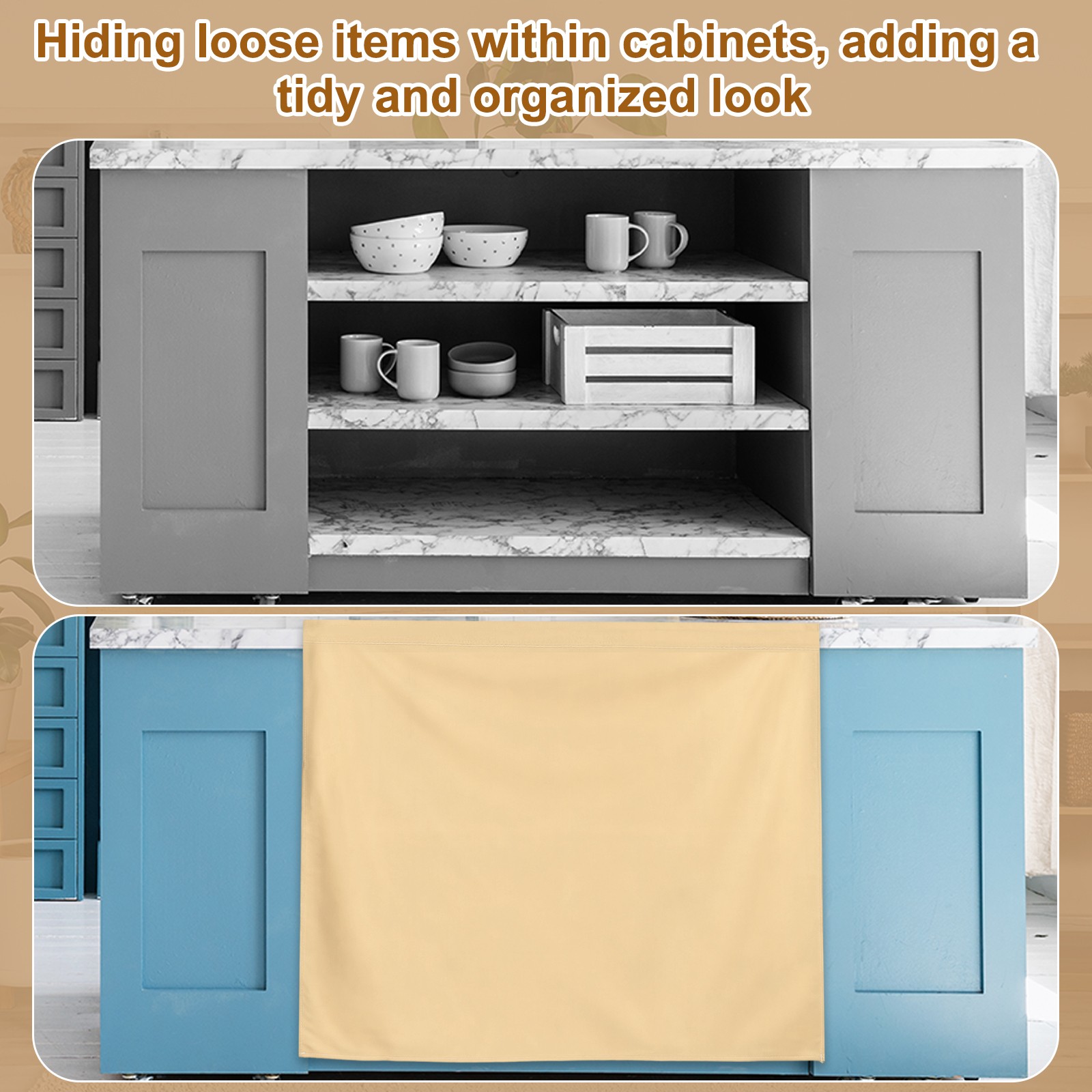 Cabinet Curtains Dust Proof Kitchen Privacy Curtain (51.1″x27.6″ Brown Red)