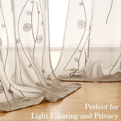 Sheer Curtains 52 X 96 Inches Length 2 Panels 52″W x 96″L (Pack of 2) Taupe