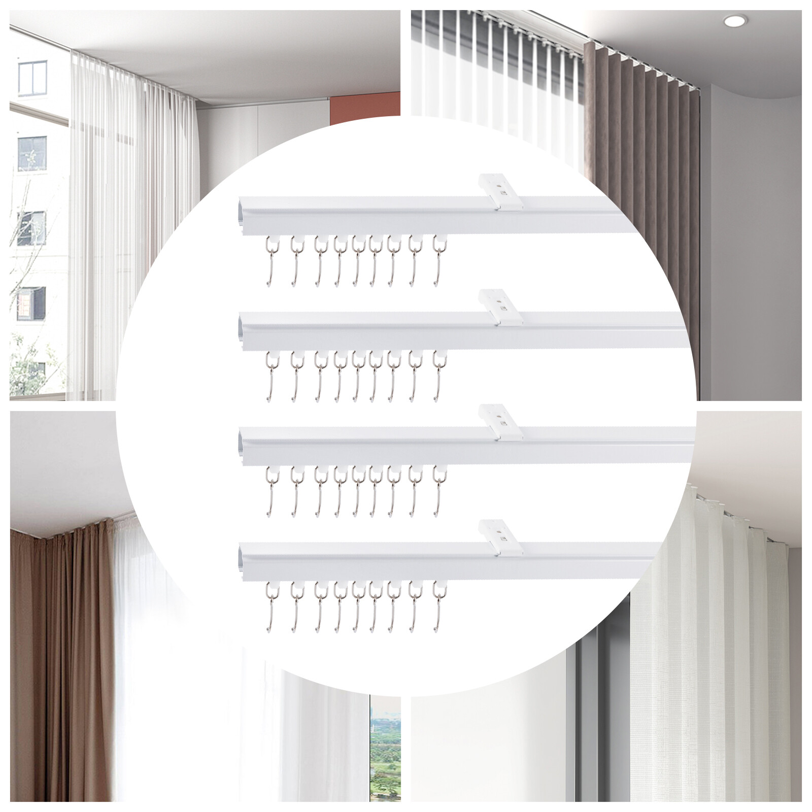 Curtain Track w/ Hooks 9ft-12ft Aluminium Ceiling Mount Curtain Tracks Scalable
