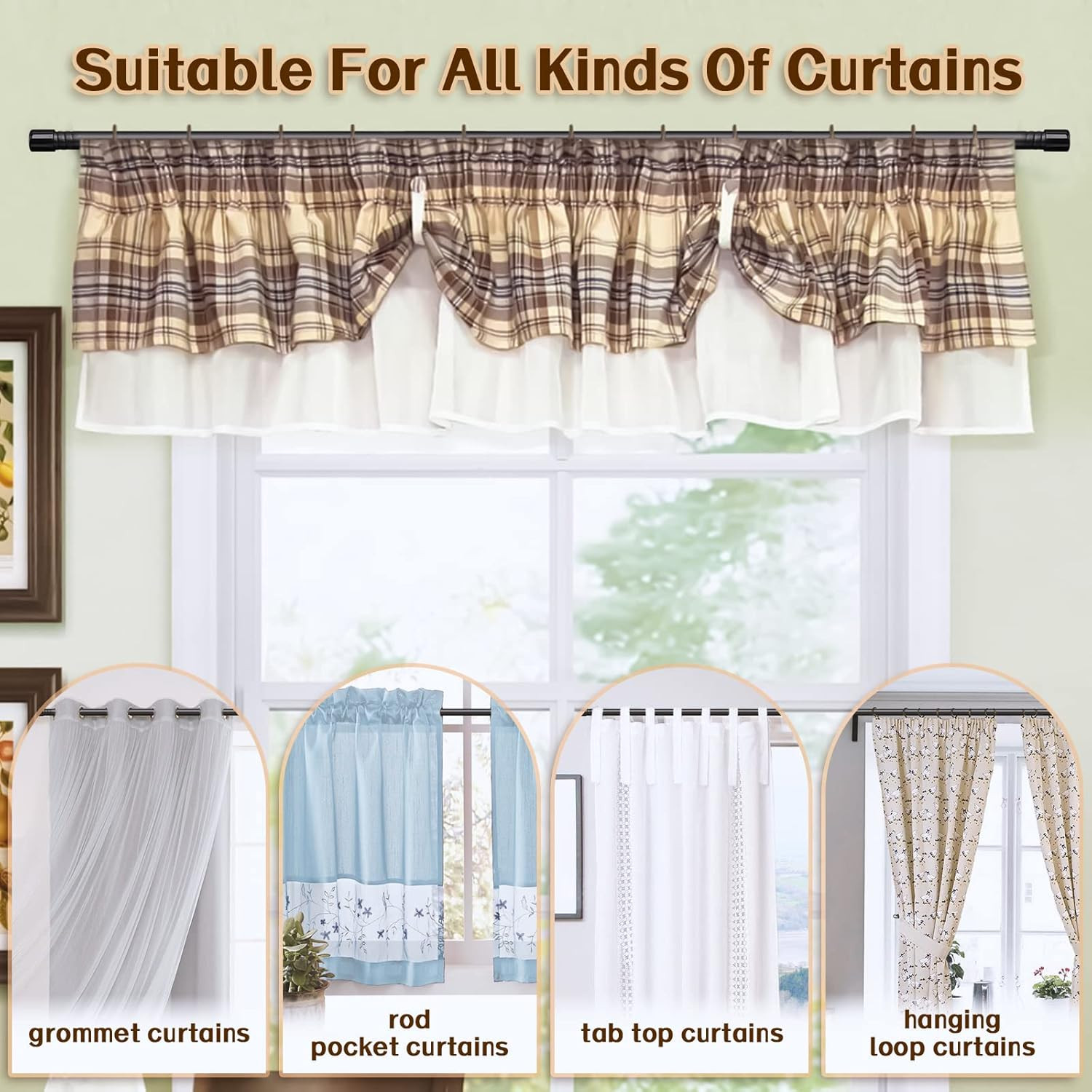 Matte Black Curtain Rod 23″ to 81″ 5/8″ Heavy Duty Window Drapery Rod