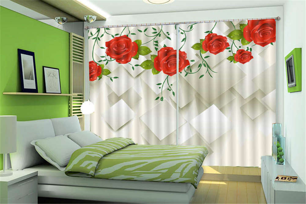 Enthusiasm Red Rose 3D Curtain Blockout Photo Print Curtains Drape Fabric Window