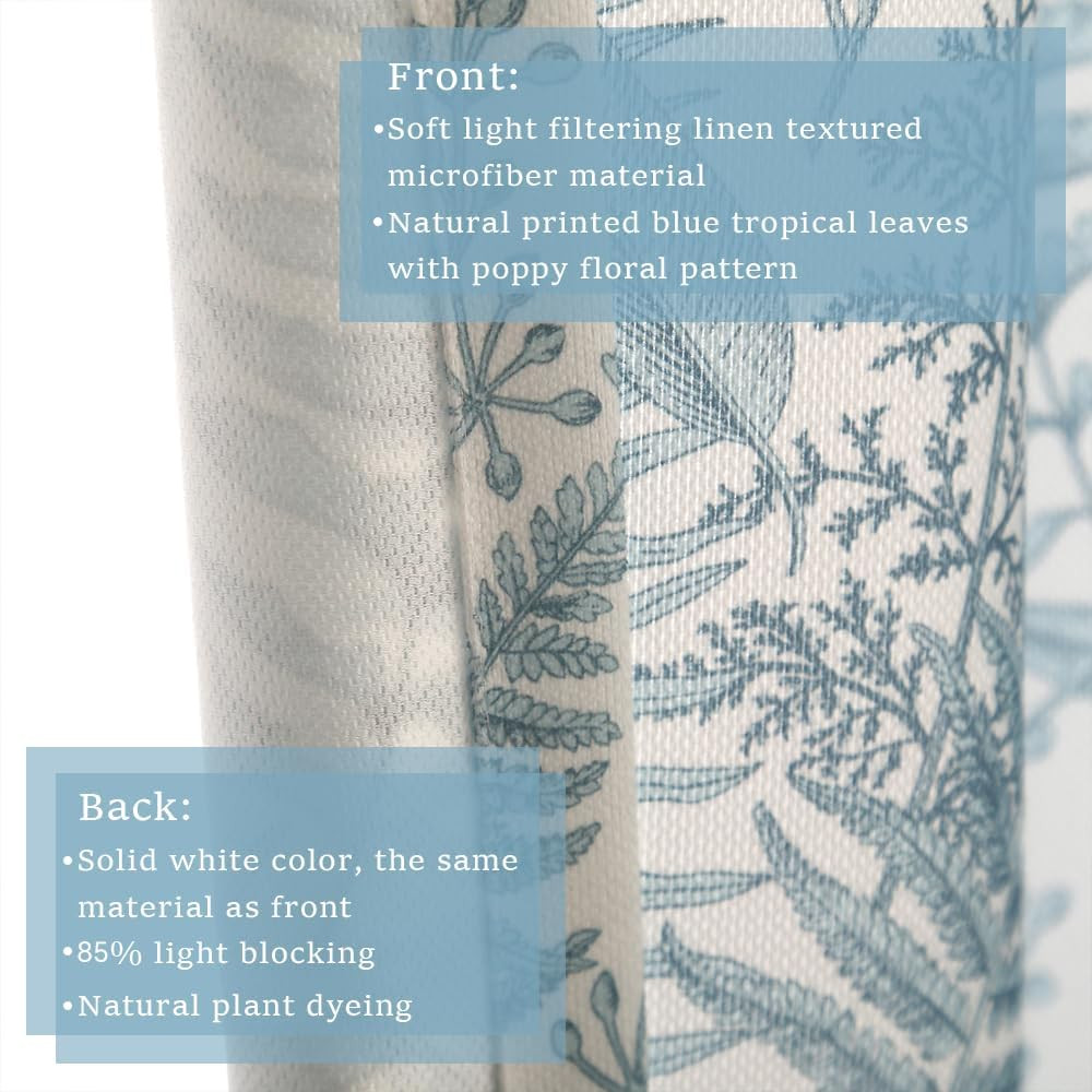 Farmhouse Floral Chenille Curtains, Blue, 52″W x 84″L, 2 Panels for Home Decor