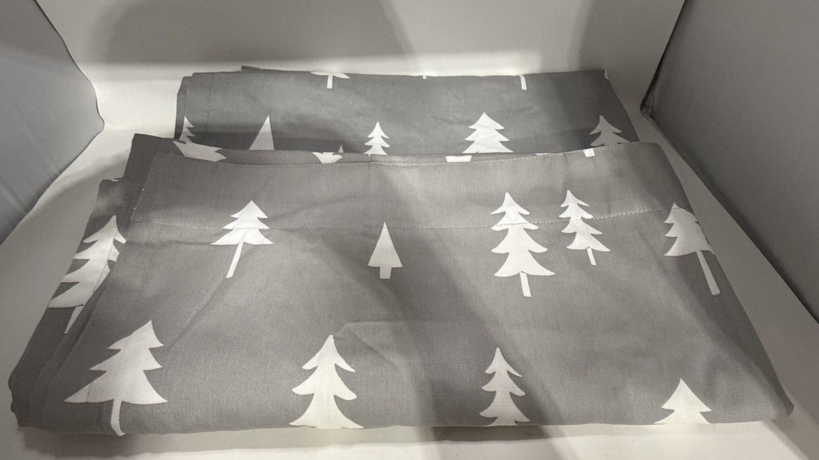 Set of 2 Cloud Island Trees Blackout Curtain Panels In Gray White Forest Pattern