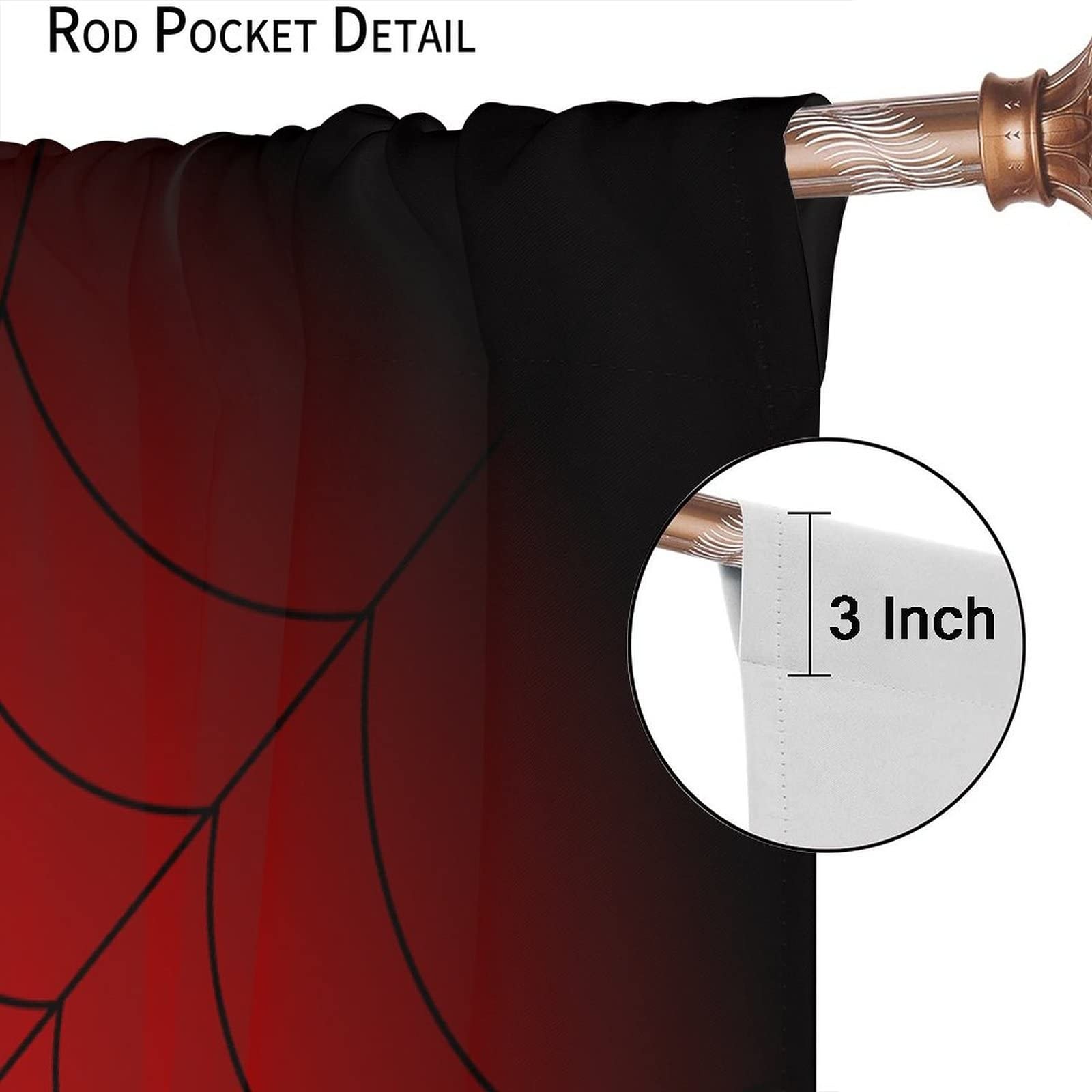 Spider Web Window Curtains for , Big Spider Black Spiderweb Blackout Rod Pock…