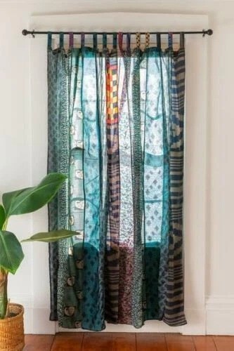 Indian Sari Patchwork Curtain Drape Handmade Window Decor Silk Sari Boho Curtain