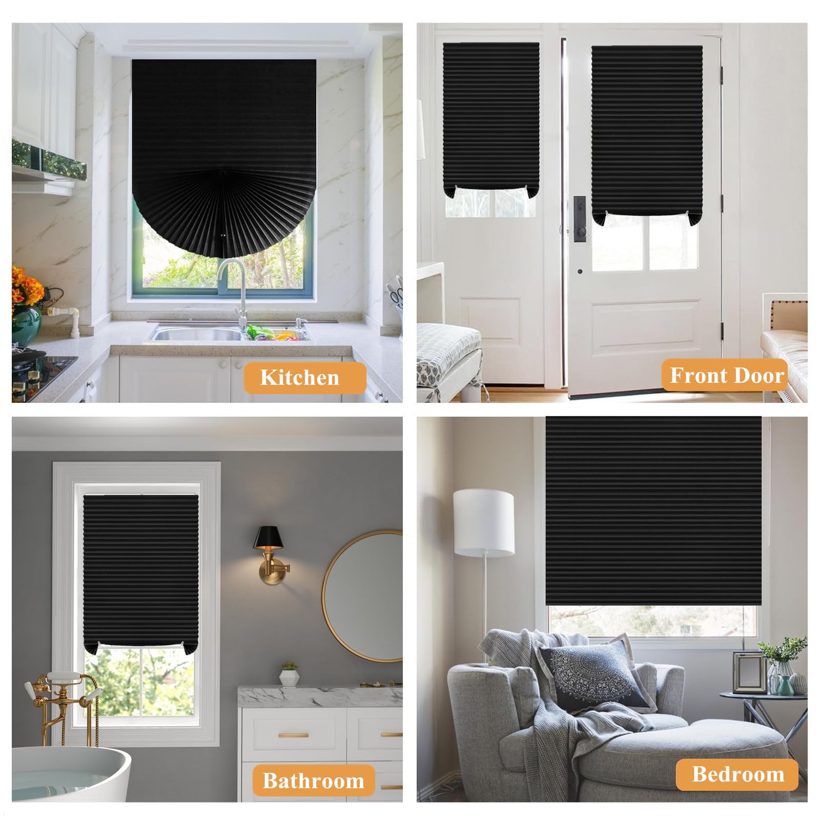Window Blinds Cordless Blackout No Drill Cut to 24″W x 59″H, Black – 1 Pack