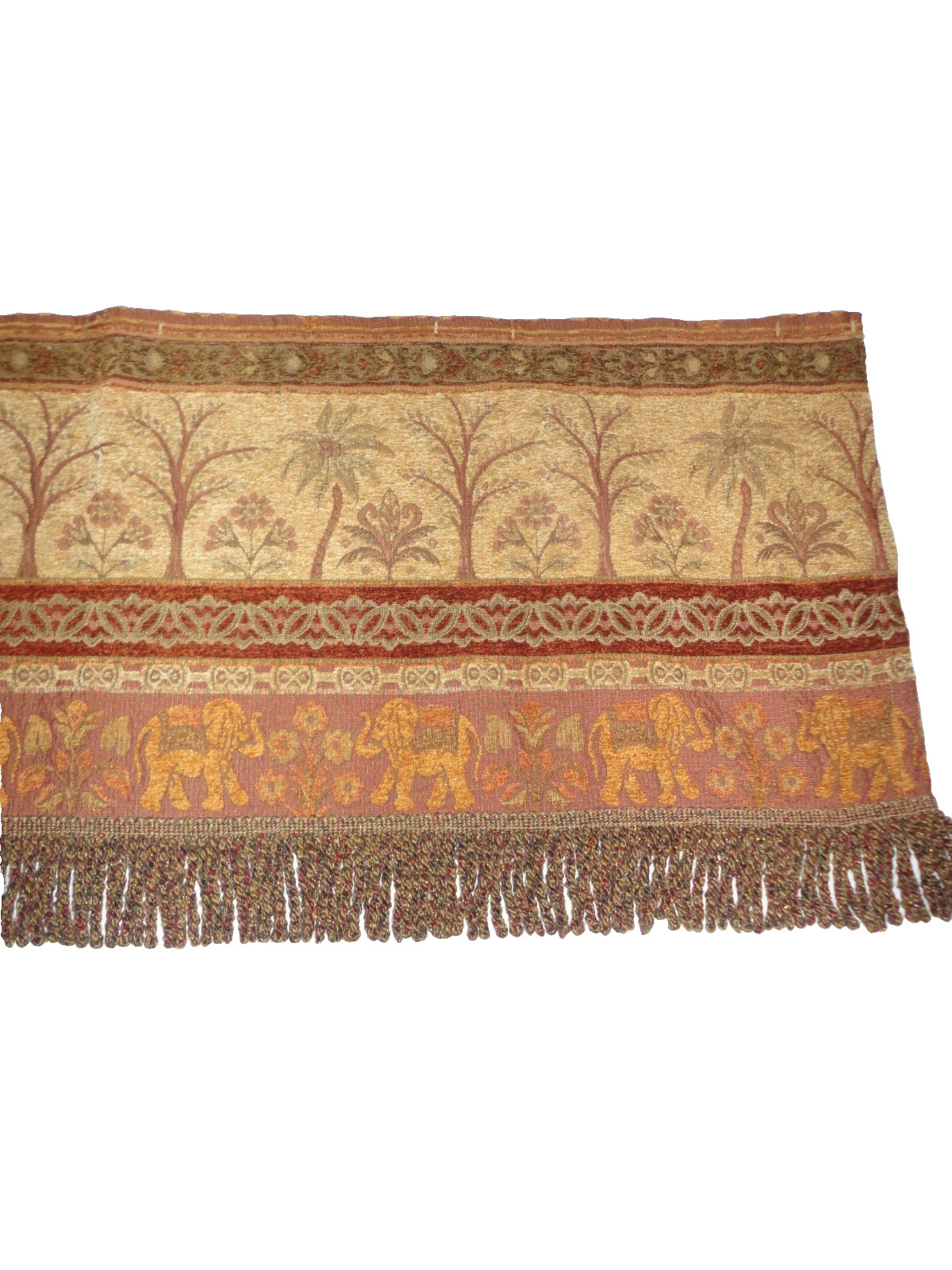 CROSCILL PALM TREES ELEPHANT FRINGED INDIA CHENILLE GOLD MAROON VALANCE 16X50