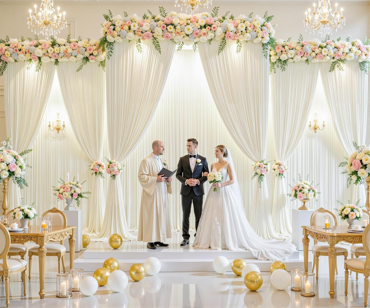 8 Panels Wrinkle Free Ivory Backdrop Curtain for Wedding Party, 40Ft X 10Ft