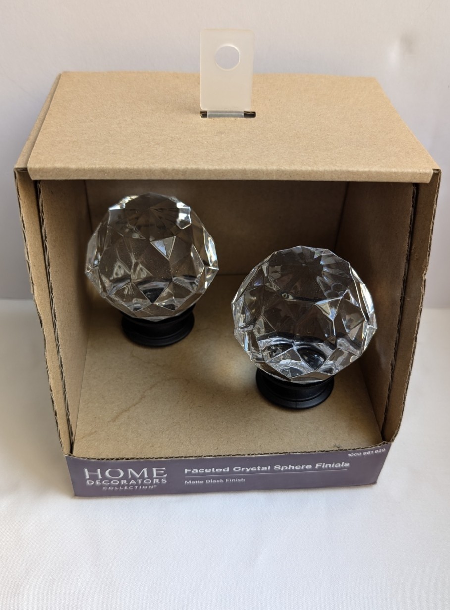 Crystal Sphere Curtain Rod Finials – Matte Black – Home Decorators Collection