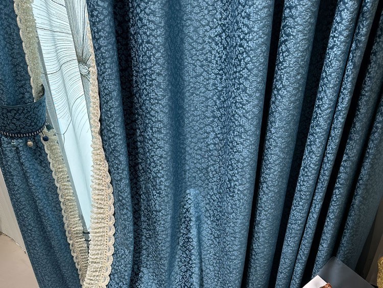 Custom French Embroidery cloth blue lace Velvet curtain valance tulle M1799