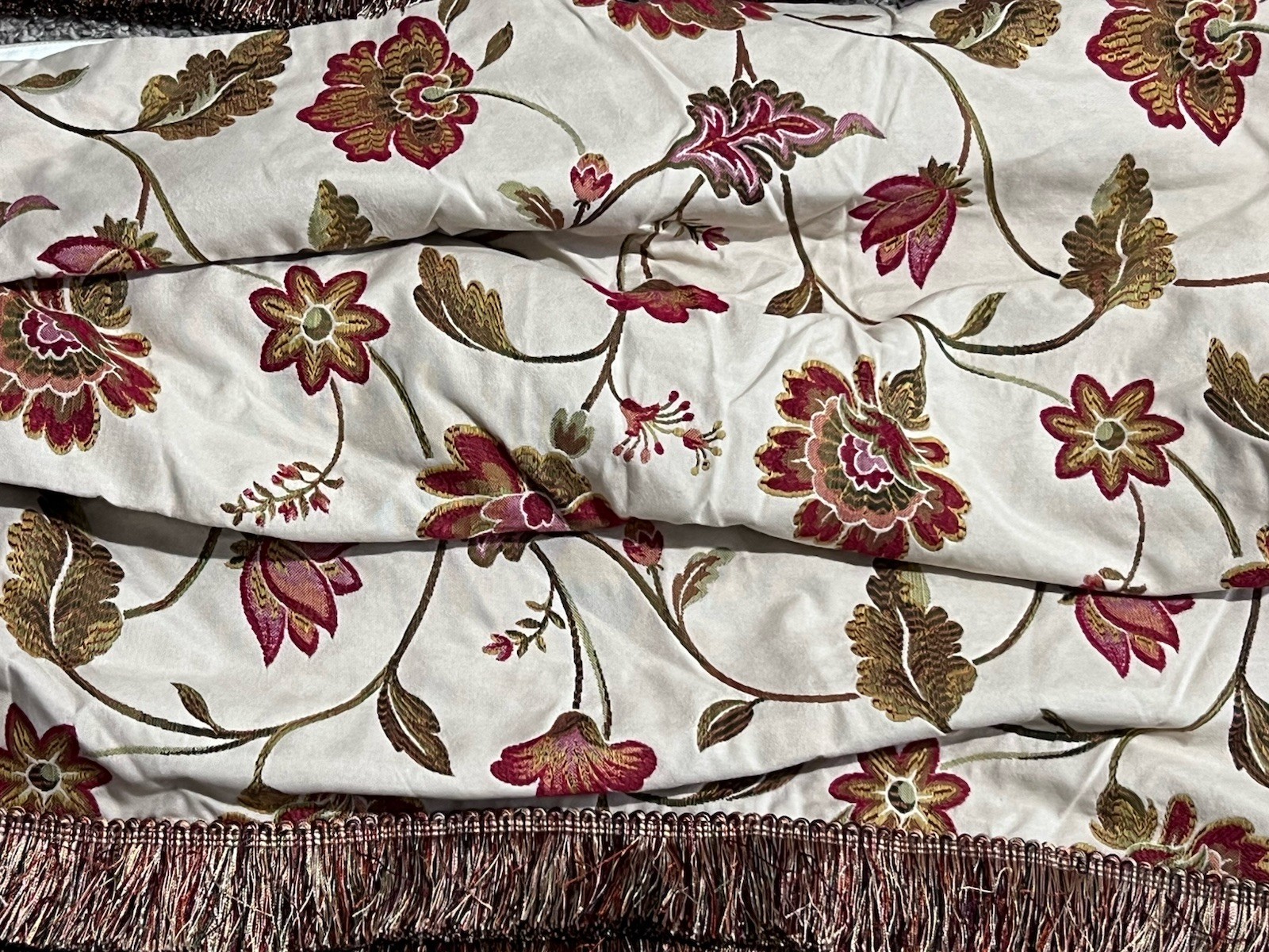 Embroidered Fabric 2 Custom Made Jacobean Floral Fringe Valance Beige Red Gold