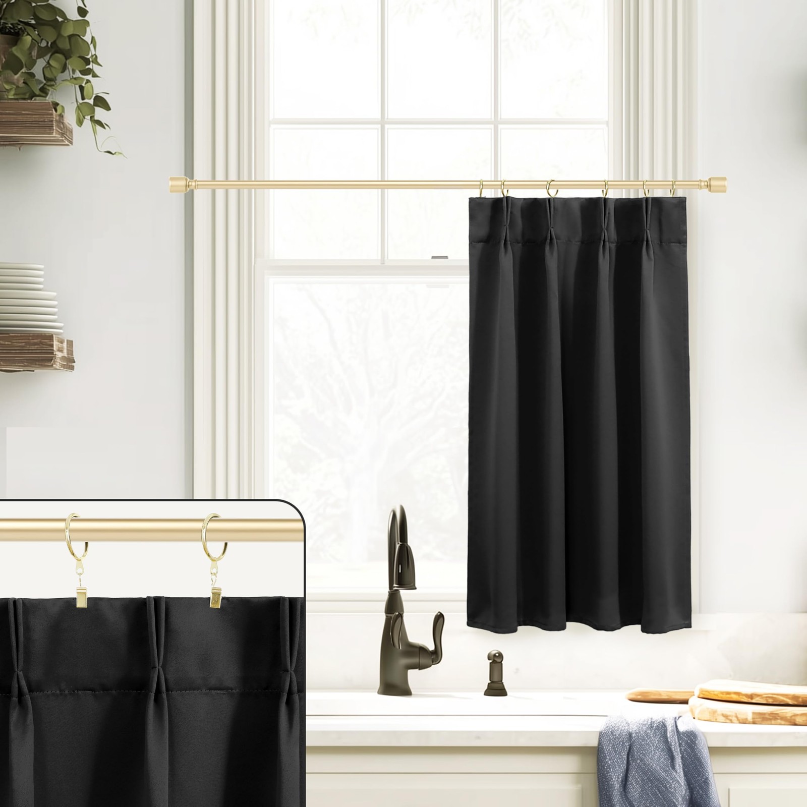 Small Window Curtains Single Panel, Pinch Pleated 36 Inch Blackout Thermal Sh