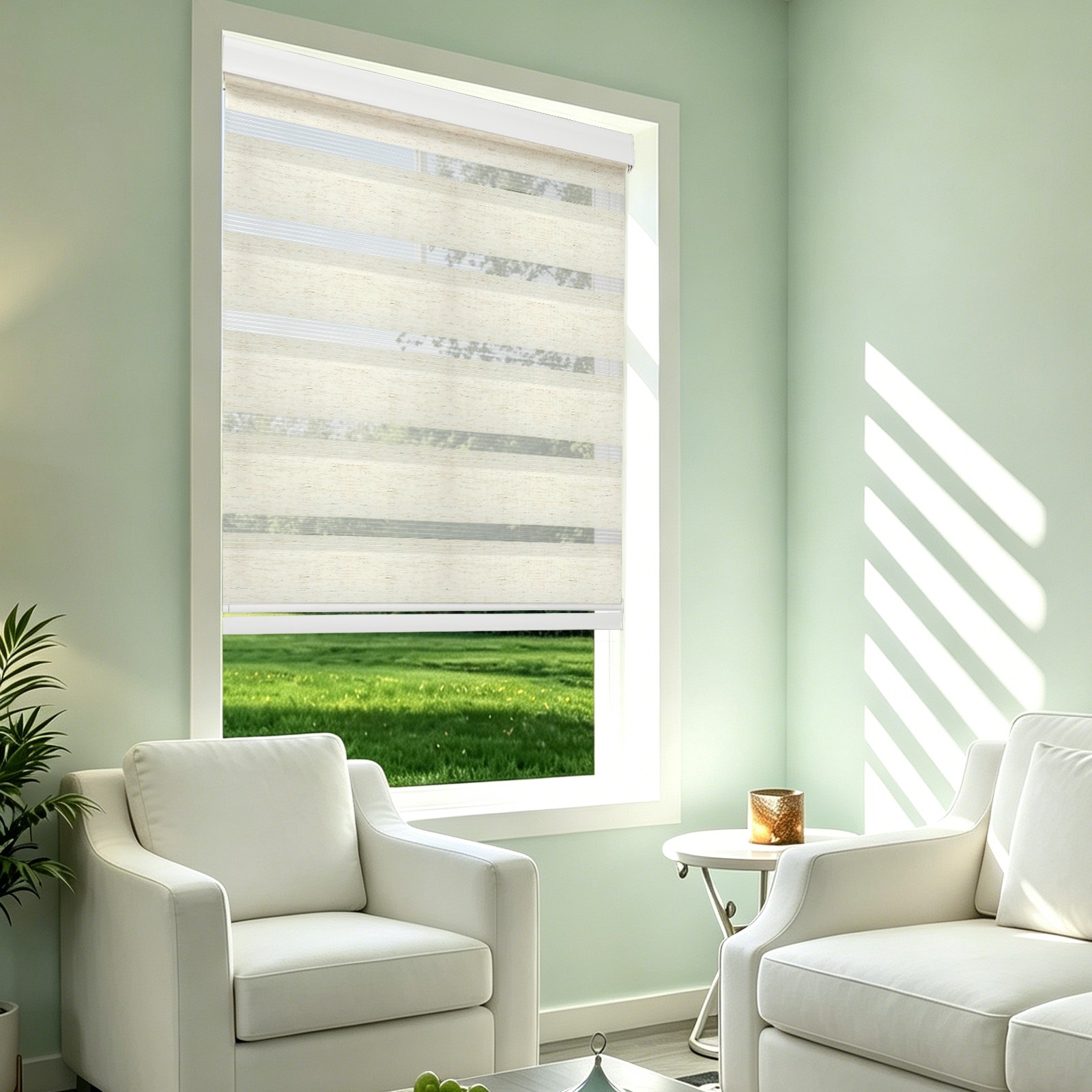 Changshade Horizontal Shade Window Blind Zebra Dual Roller Blind Easy to Install