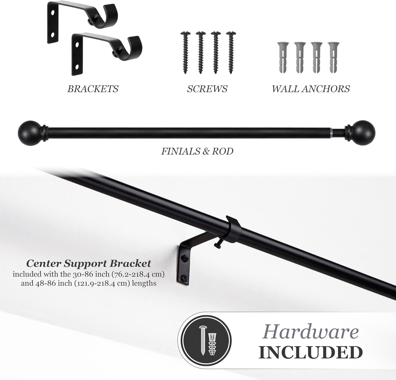 Chelsea Ball End Curtain Rod – Adjustable 48 to 86 Inches, Ideal for Home Decor