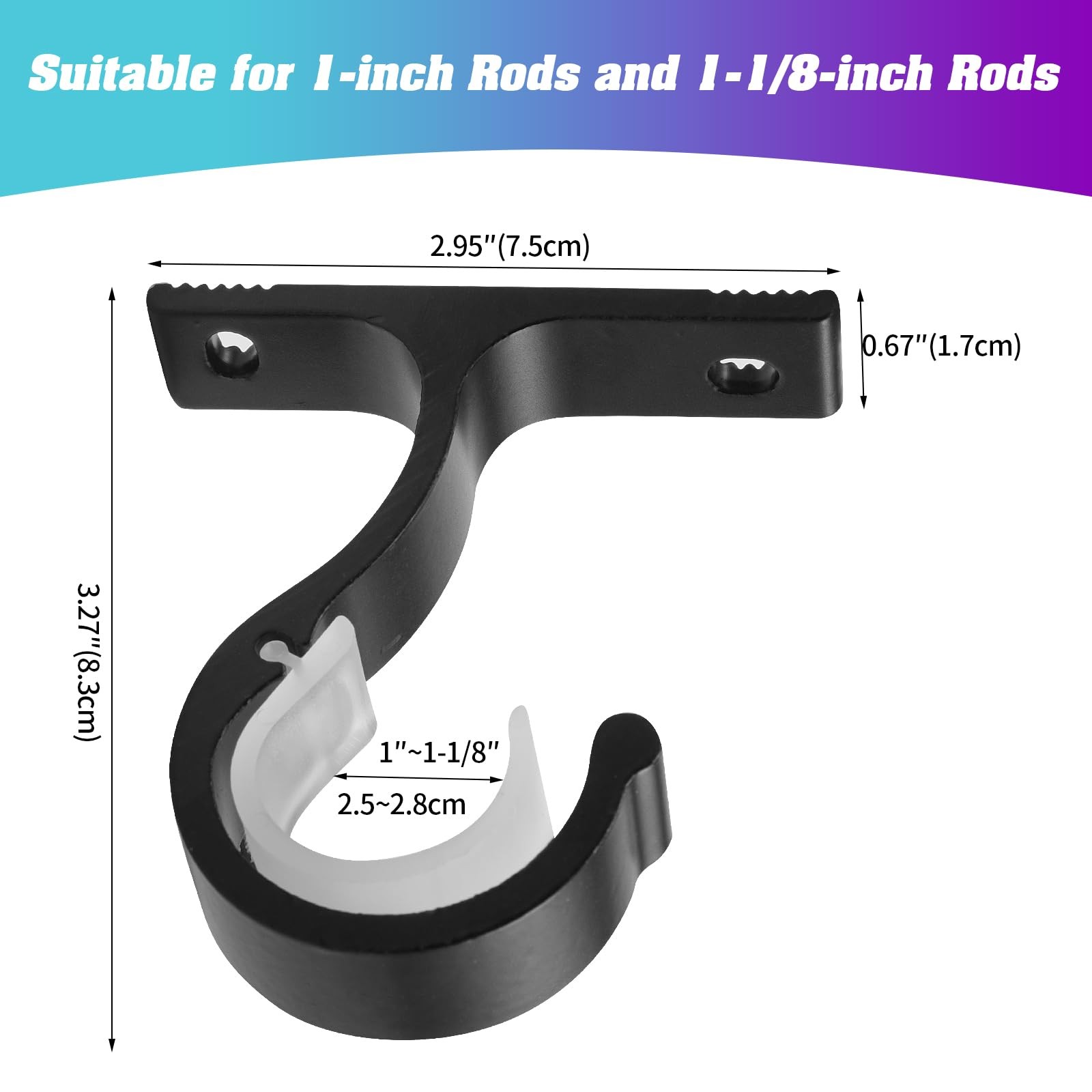 4 PCS Black Ceiling Wall Mount Curtain Rod Brackets Sturdy Metal Holders Set