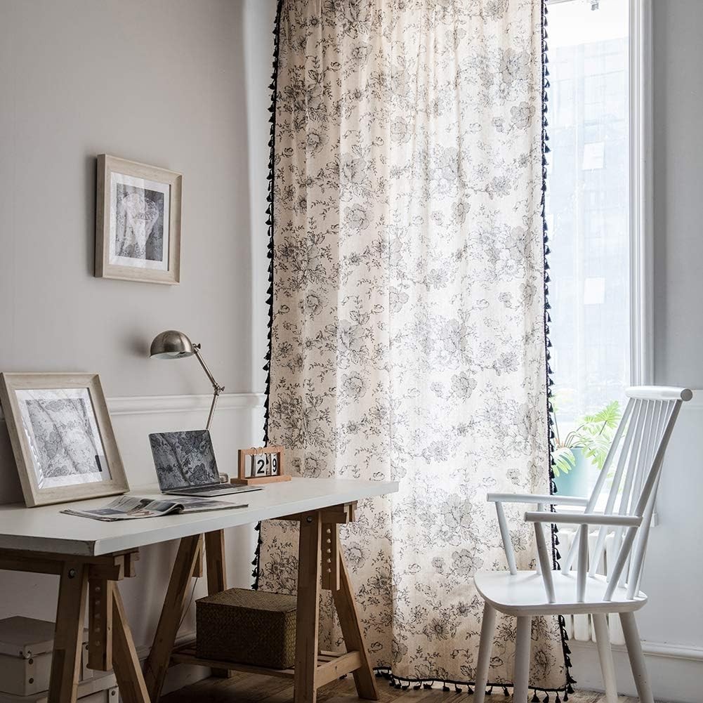 ColorBird Botanical Print Semi-Blackout Window Curtains 2 Panels Farmhouse Style
