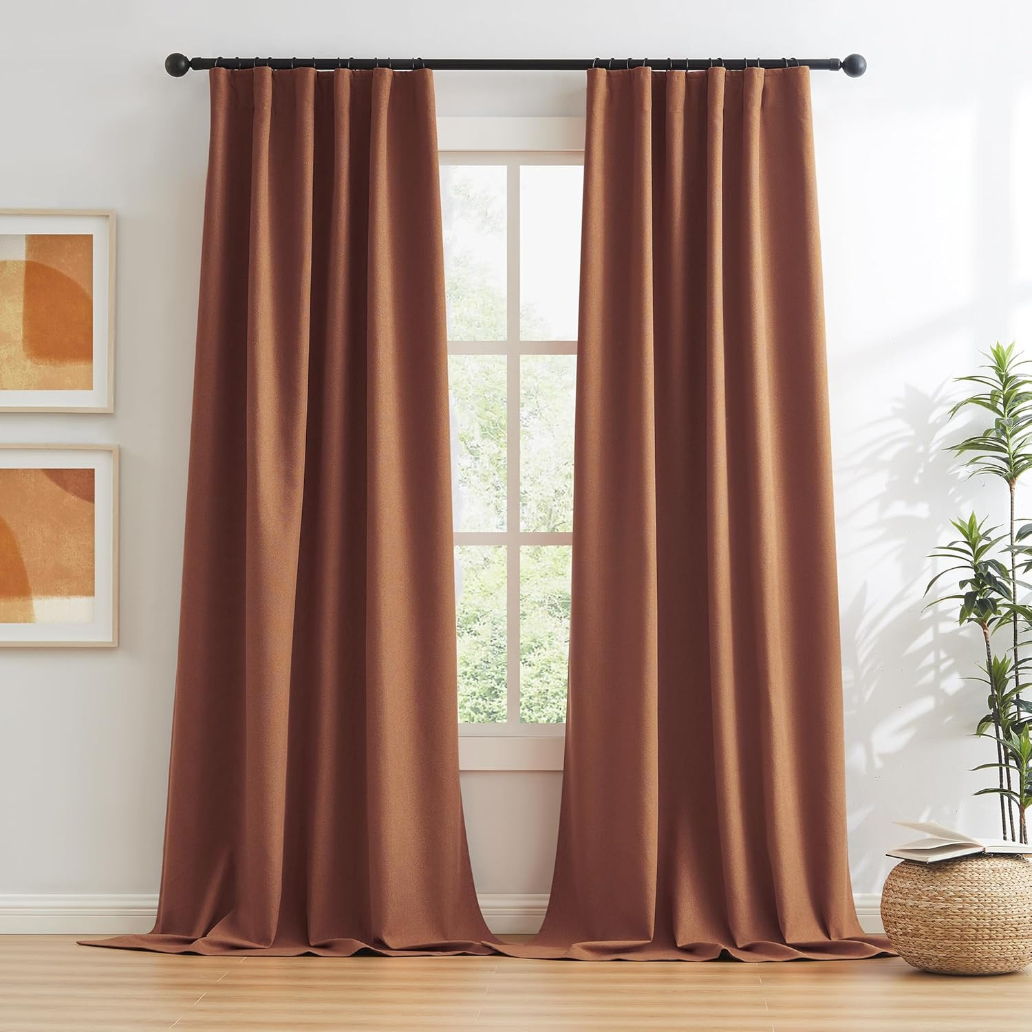 Rust Blackout Curtains 108 Inch 2 Panels Linen Blend Thermal Drapes W50 L108
