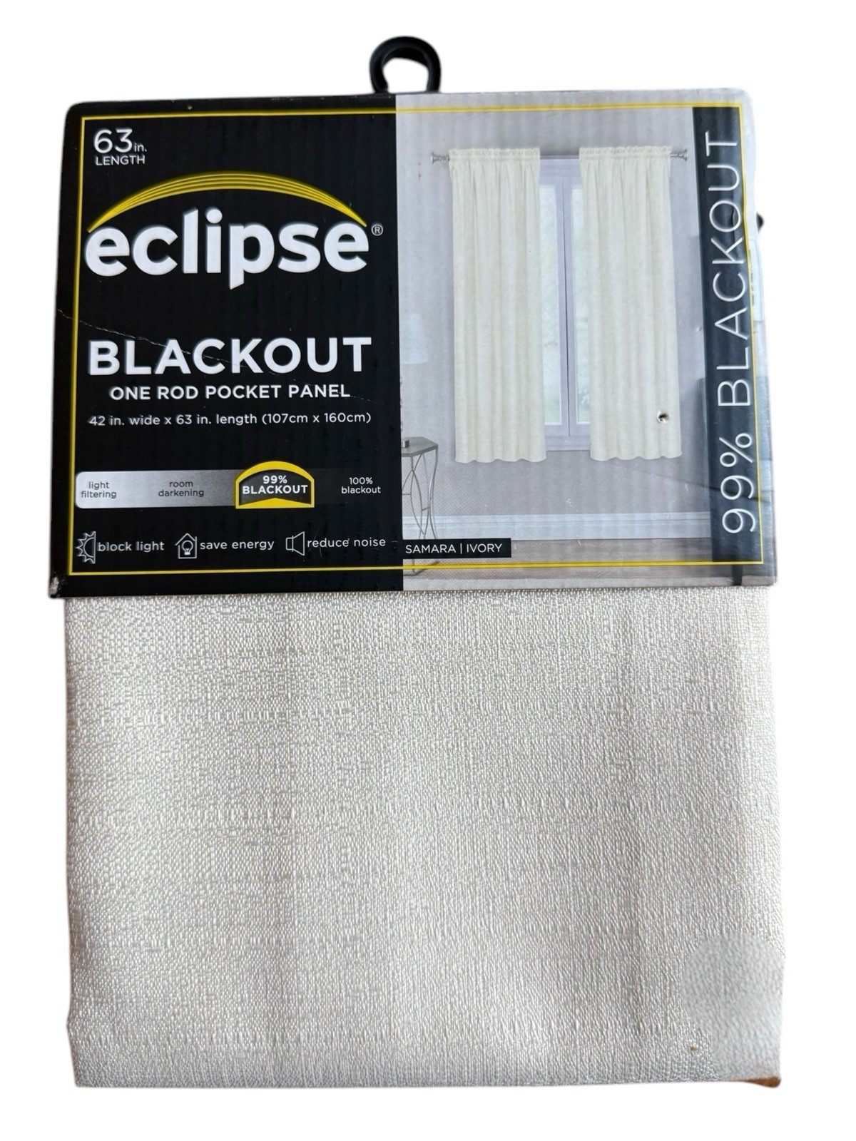 Eclipse Samara Blackout Energy-Efficient Thermal Curtain Panel, 42″ x 63″ Ivory