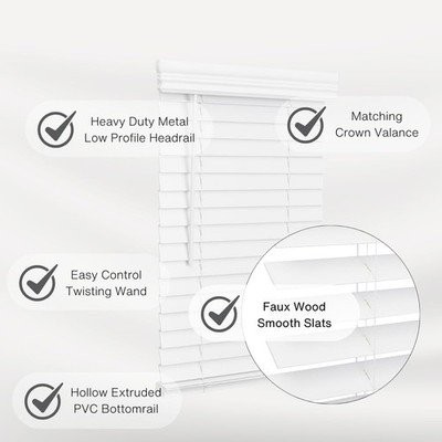 Lotus Windoware 2 Inch Faux Wood Cordless Blind 22×36 Bright White Open #R032