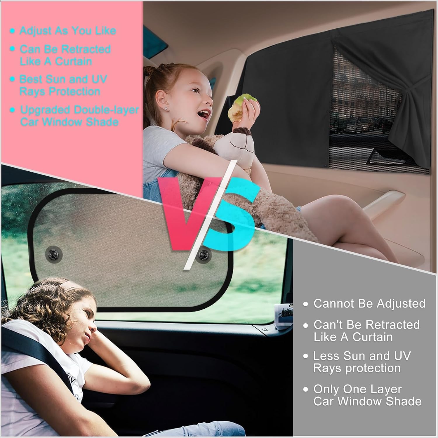 Car Window Shades, 2 PCS Magnetic Double Layer Auto Sun Shade for Side Windows P