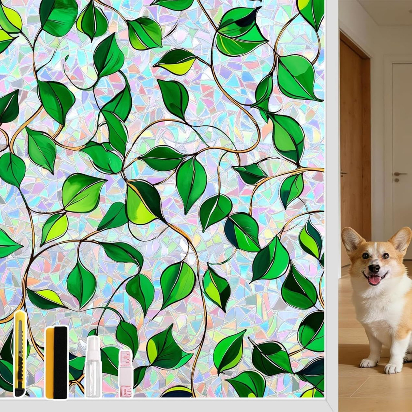 Decorative Rainbow Window Privacy Film UV Sun Protection Static Cling Removable
