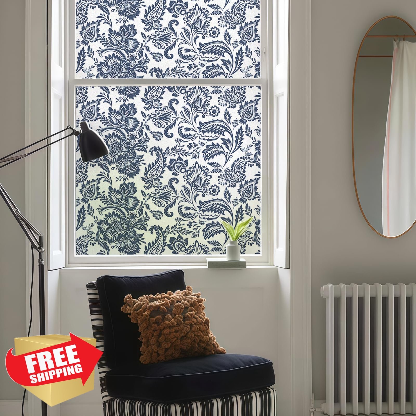 DKTIE Blue Stained Glass Window Film 17.7×78.7in Privacy