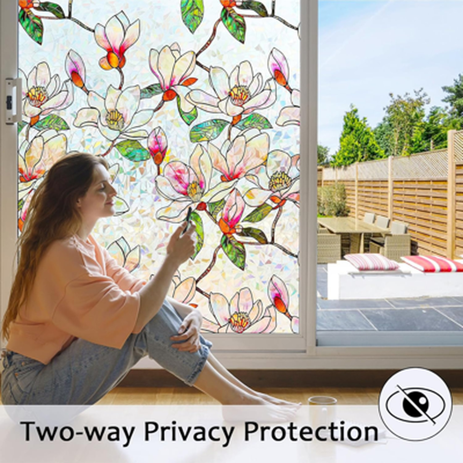 Window Privacy Film Stained Glass Rainbow Static Cling Heat Control Non-Adhesive