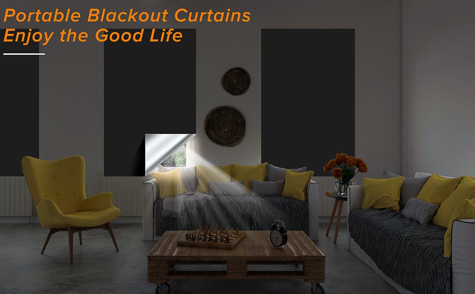 Portable Blackout Curtains, 118″ x 57″, 100% Blackout, Waterproof, Reusable,