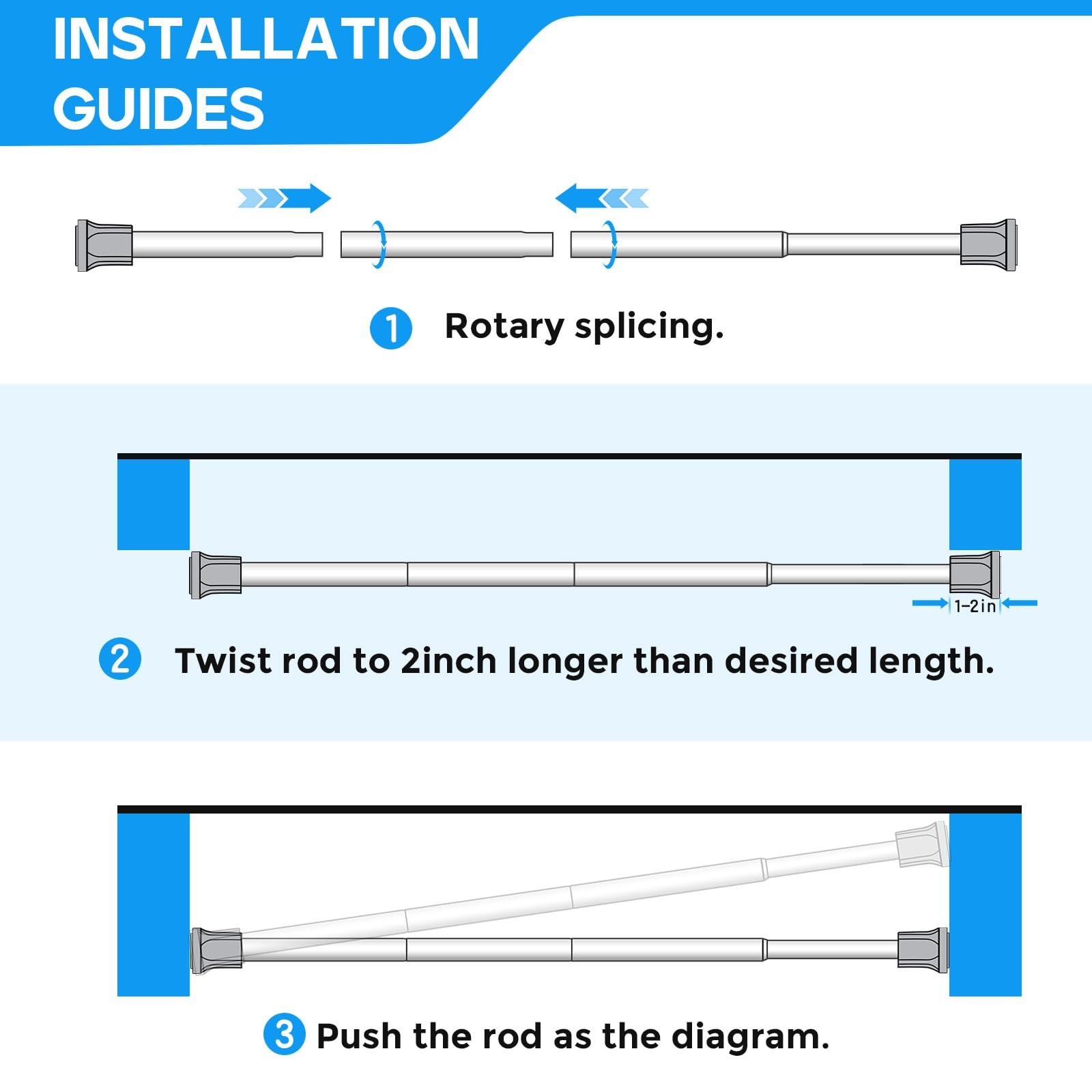 2 Pack White Spring Tension Curtain Rods 28-48 Inches Spring Loaded Curtain Rods
