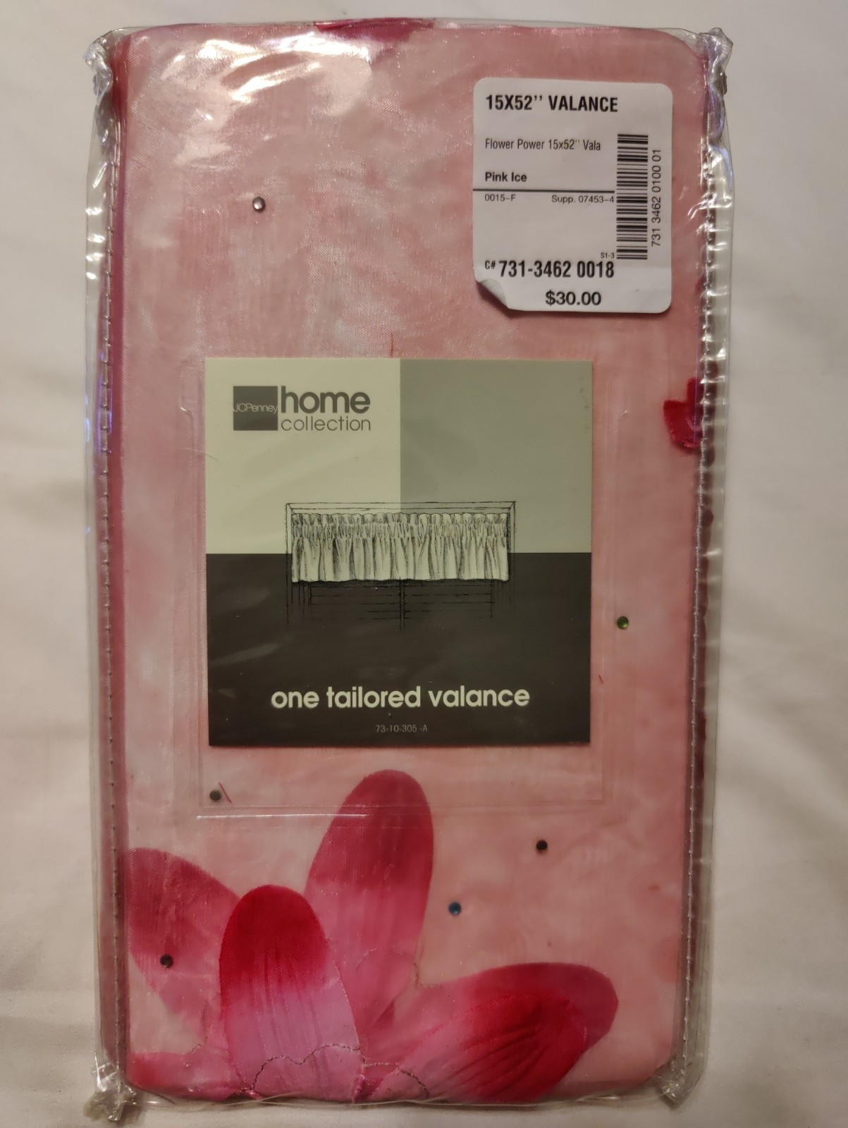 JC Penney Home Collection -Tailored Valance -Flower Power -PINK ICE -52″ X 15″