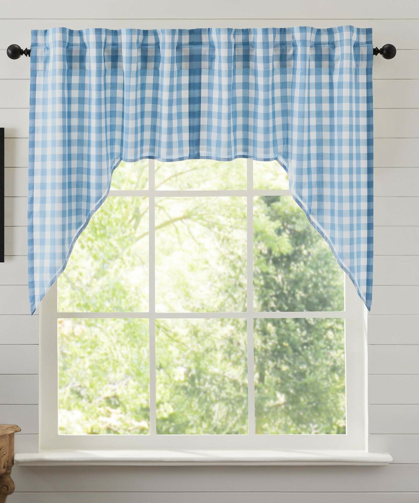New French Country Cottage Farmhouse BLUE CHECK CAFE SWAGS Curtains 36″