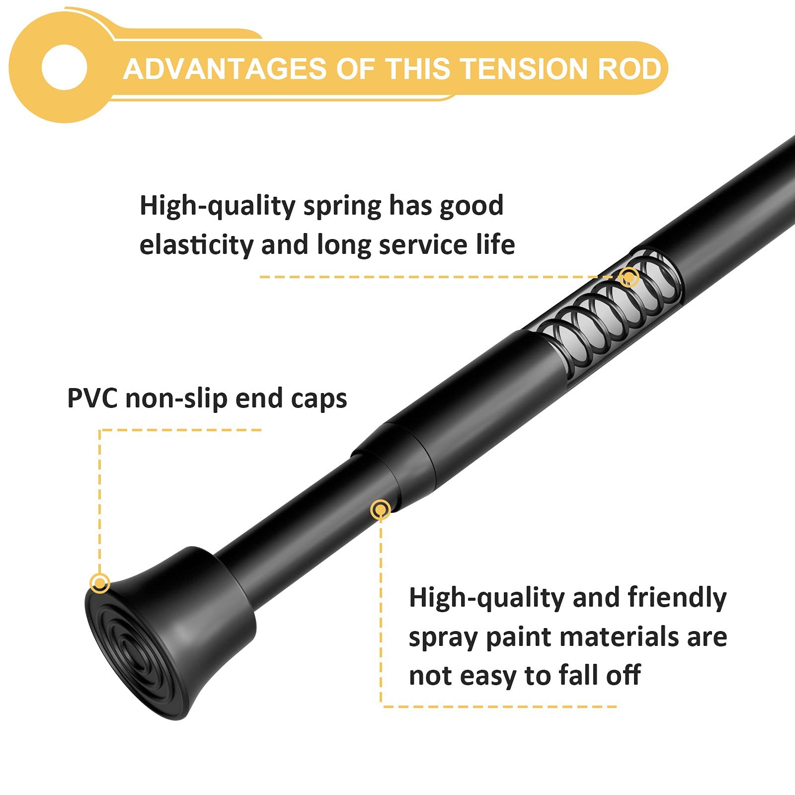 Black Adjustable Spring Tension Curtain Rods 1117 Inch Cupboard DIY 6 PCS