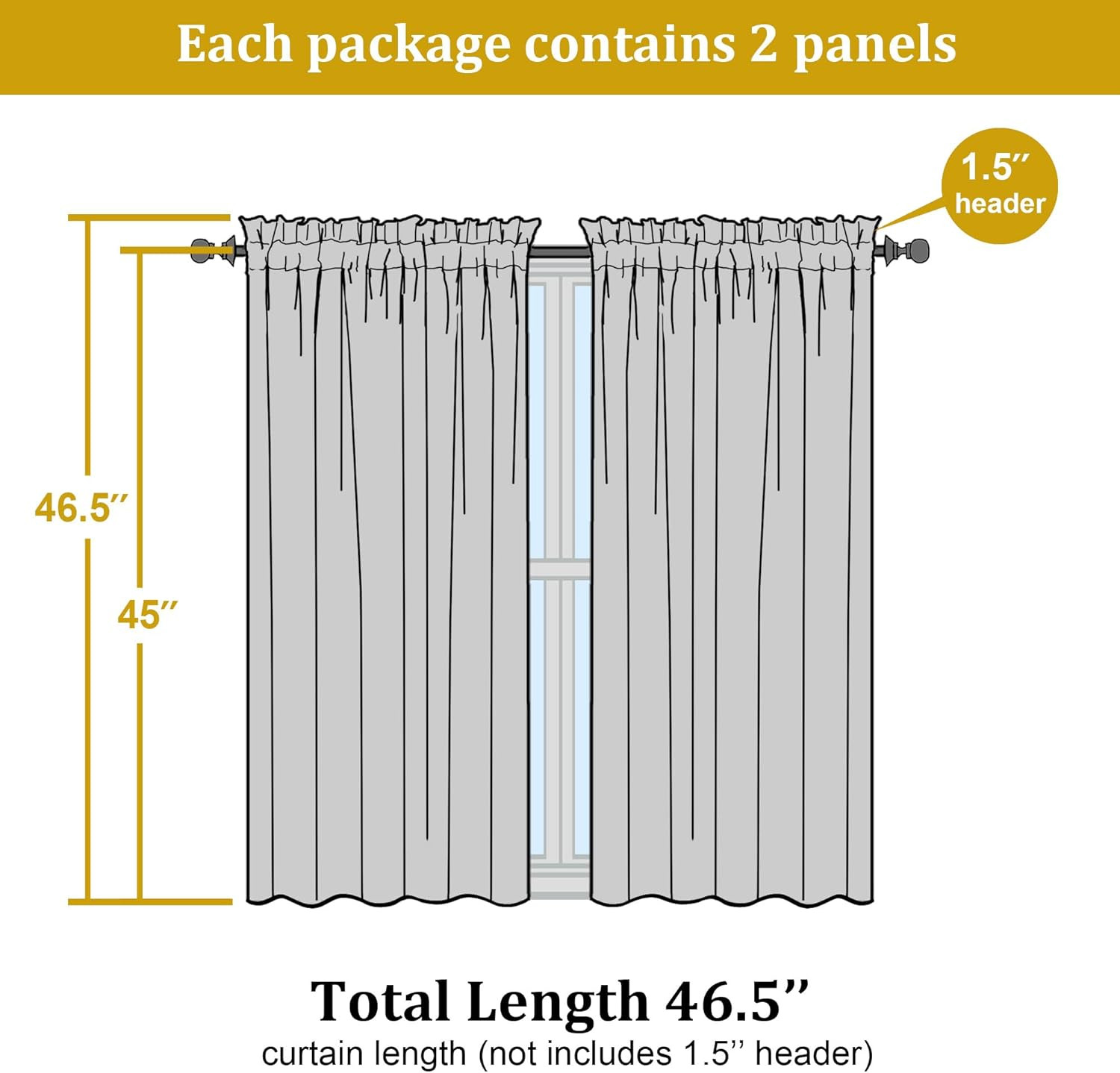 White Sheer Curtains 45 Inch Length 2 Panel Rod Pocket Window Drapes 42×45