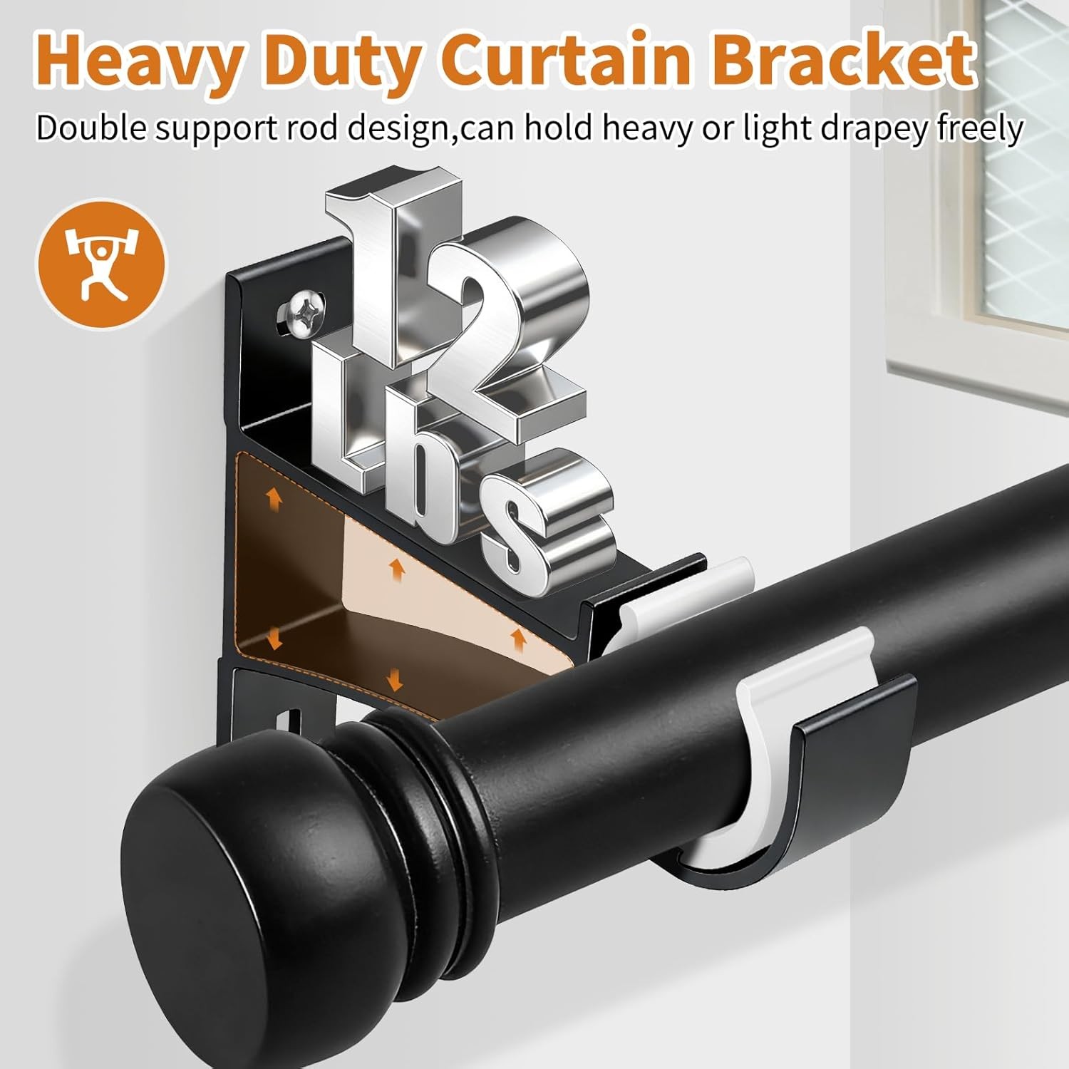 Heavy Duty Curtain Rod Brackets for 1 Inch Rod Black 4 Pack