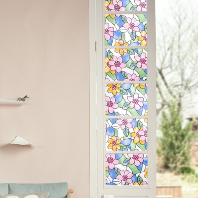 3D Floral Stained Glass Sticker Frosted Statics Cling Window Films Opaque Decor