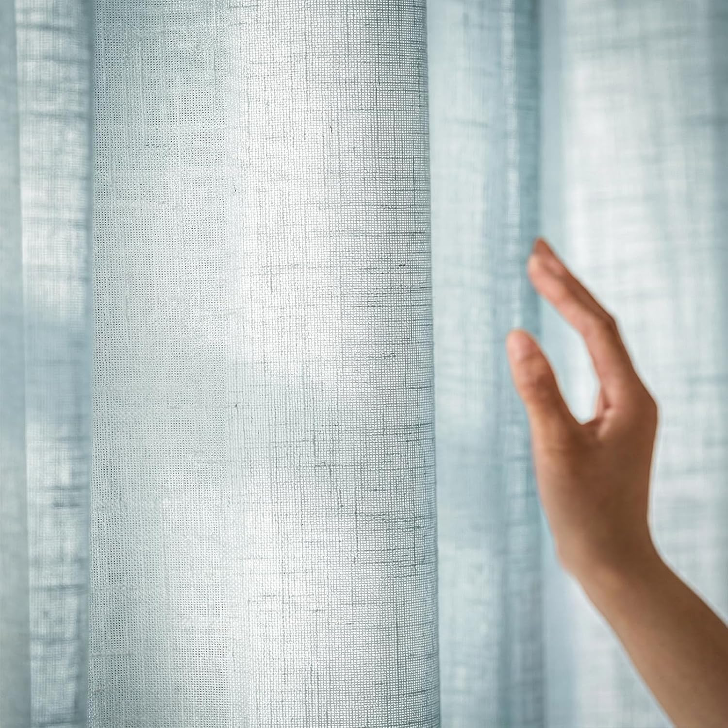 jinchan Blue Pinch Pleated Linen Curtains for Living Room Curtains 84 Inches Lon