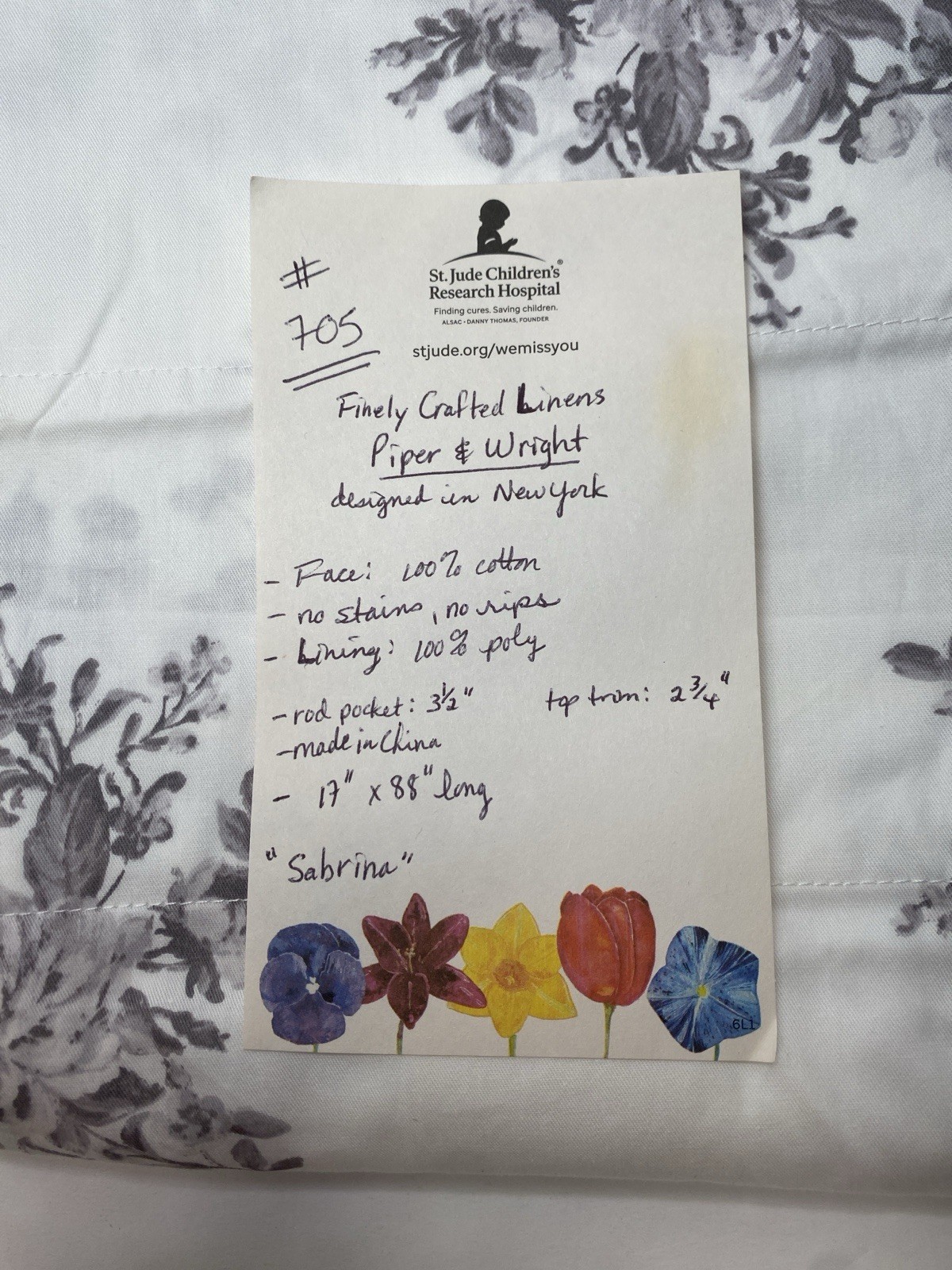 Piper & Wright Sabrina Grey Floral Straight Valance 88 X 15 1/4in Ruffle 705