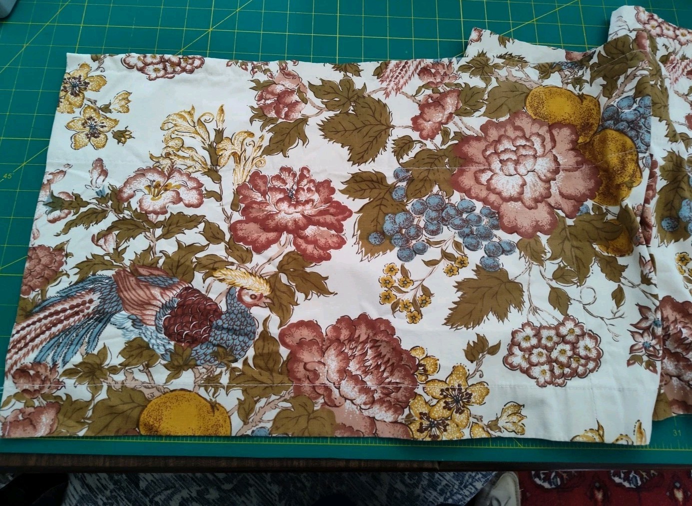 Vintage Custom Made Lined Window Floral Bird Short Valance Curtain 124″ X 13.5″