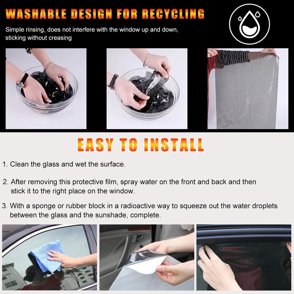 Ohleats 4 PCS Car Side Window Sunshade 16.5×15 Static Cling UV Protection