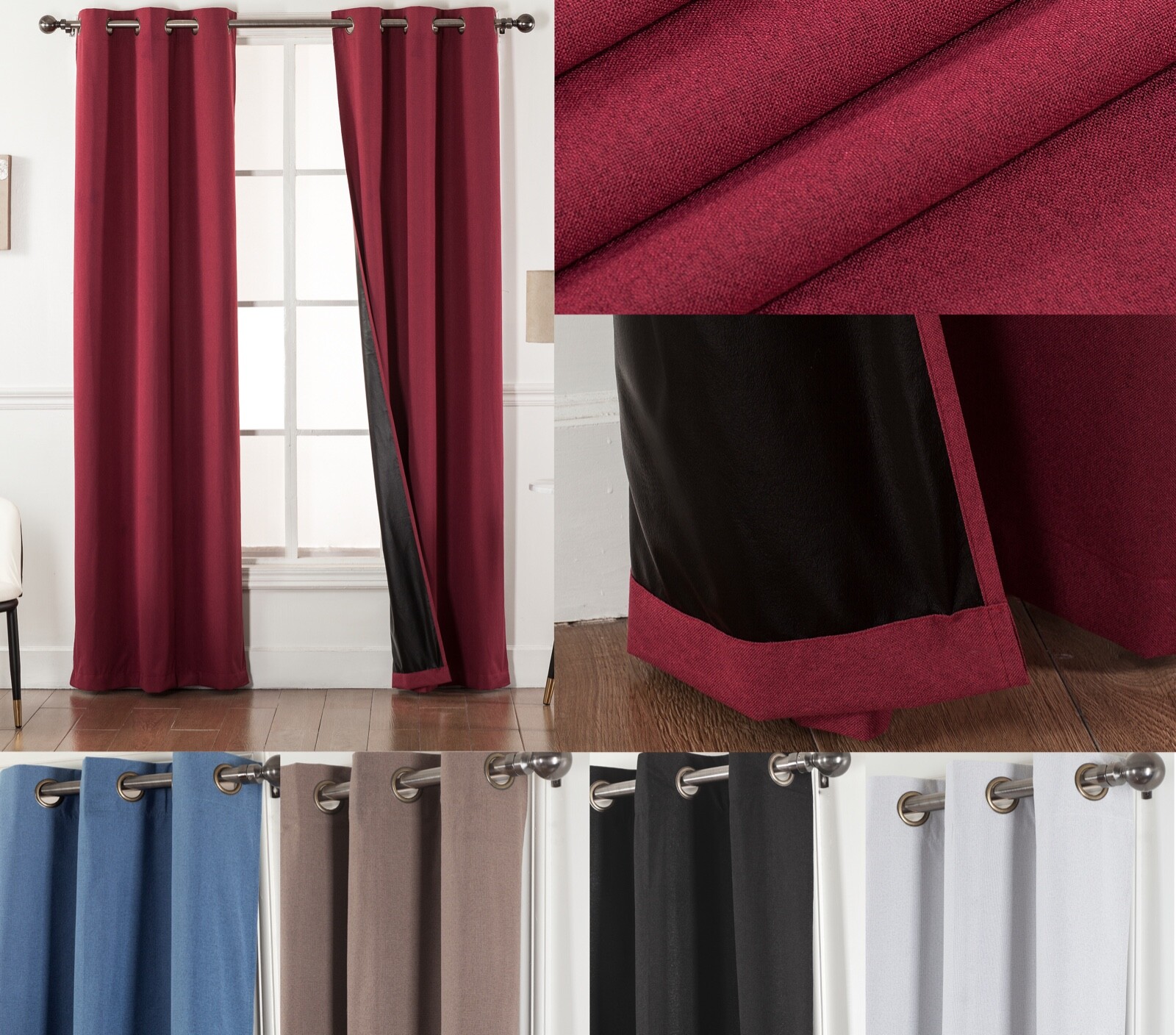 100% Blackout Window Curtains – Black Back & Grommets – 7 COLORS – 4 SIZES!!!