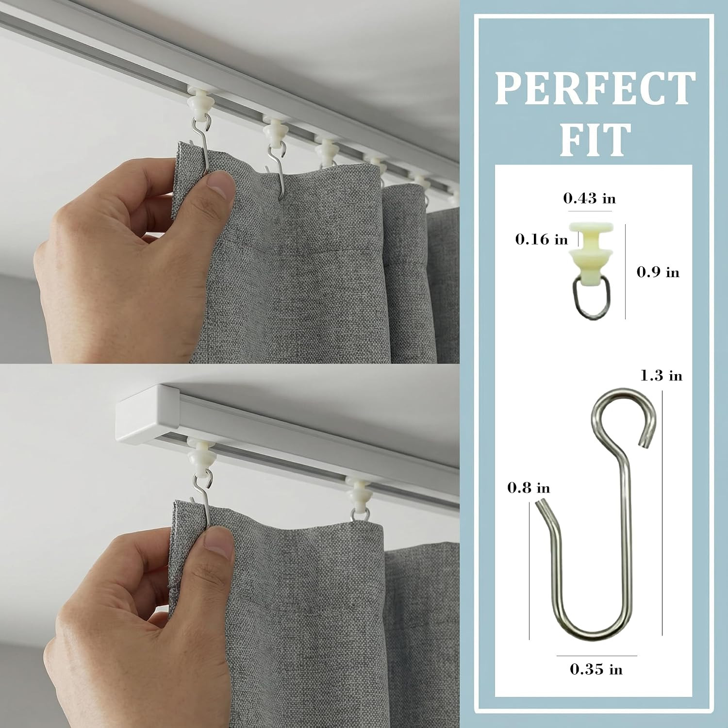 40 Pcs Curtain Track Gliders and Hooks Set Includes 20 Plastic Track Rollers 20