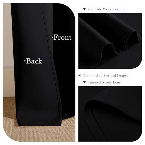 out Curtains 96 inch Long, Extra Long Room 52″W x 96″L (Pack of 2) Black