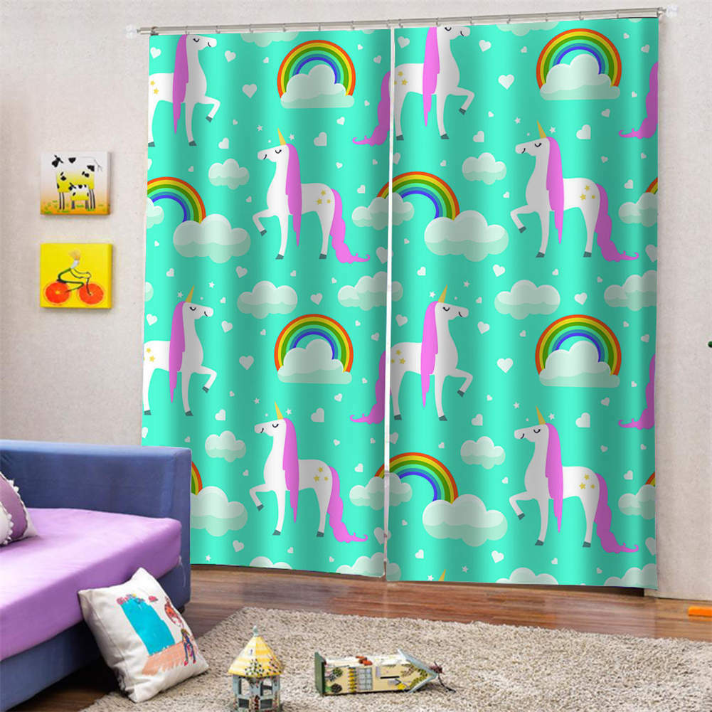 Colorful Fish Blue Big School Printing 3D Blockout Curtains Fabric Window
