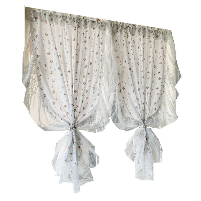 A Panel Pastoral Floral Printed Cotton Curtain Opaque Blackout Lace Window Drape