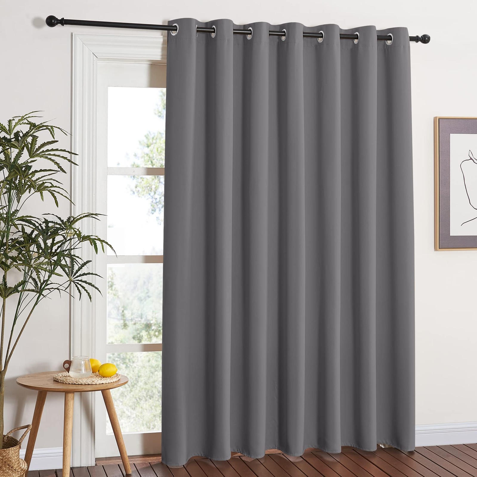 Grey Blackout Patio Sliding Door Curtains 84 inch Length, Grommet Room Divide…