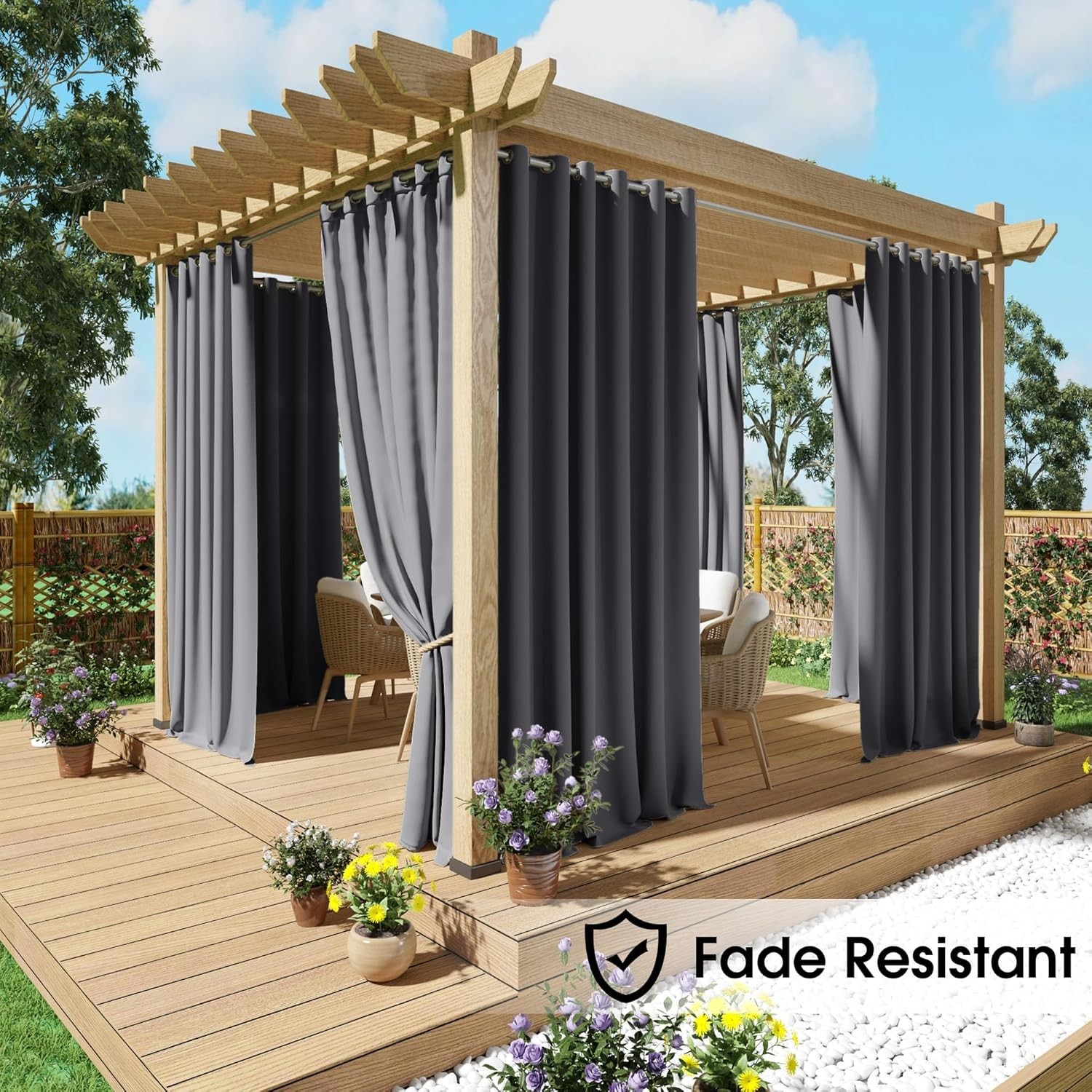Fade Resistant Waterproof Outdoor Curtains – 2 Panels, UV Protection, Grey 52×96