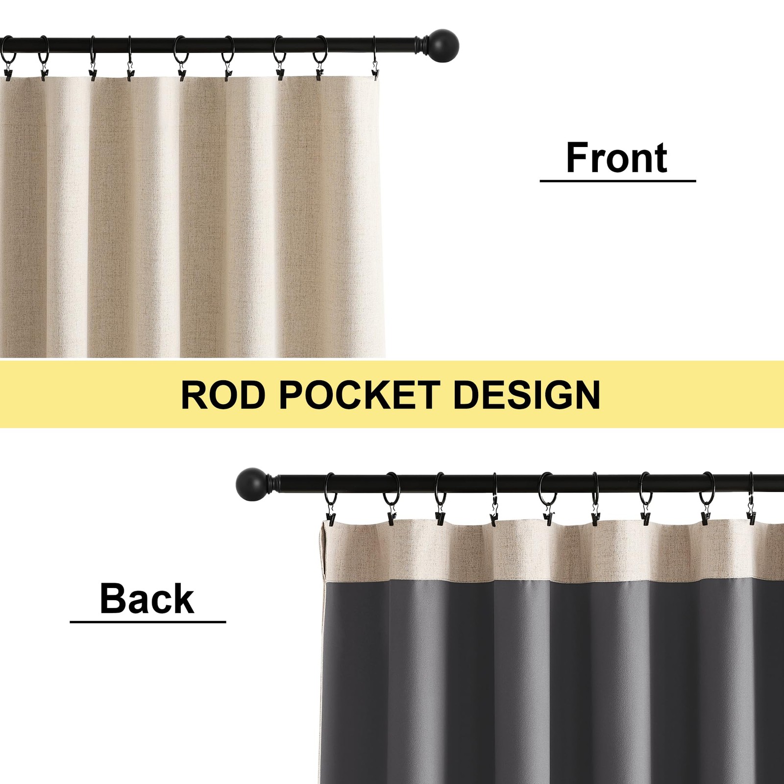 100% Blackout Short Curtains for Windows, 2 Panels Set, W42 x L54 Each, Beige…